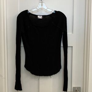 Intimately Free People Black scoop neck long sleeved fringed Knit Top